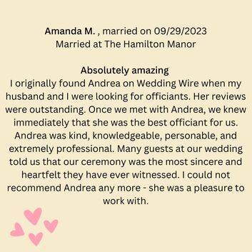 Weddings at The Hamilton Manor by NJ Wedding Officiant Andrea Purtell, For This Joyous Occasion Officiating Services