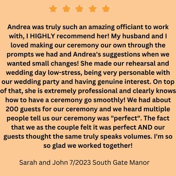 Weddings at South Gate Manor Freehold by NJ Wedding Officiant Andrea Purtell, For This Joyous Occasion Officiating Services